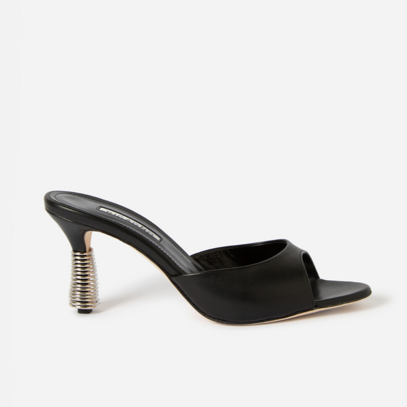 Black open toe mule top shoes