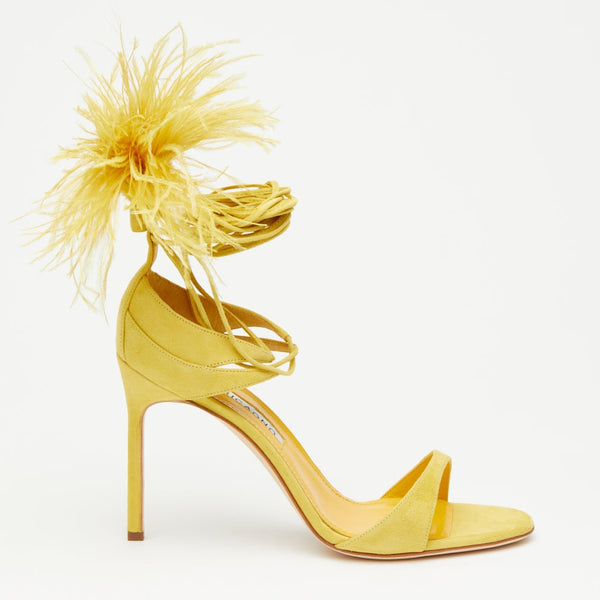 Yellow feather heels cheap
